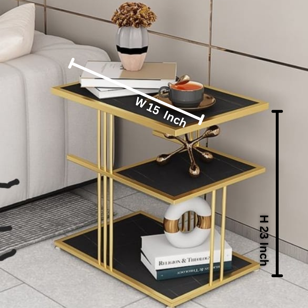 3-Tier Side Table | Square End Table with Shelves