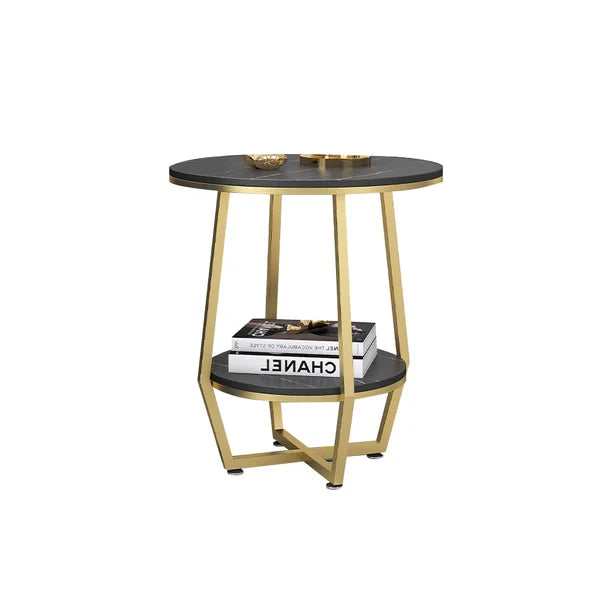 Black Round End Table With Shelf Metal Frame