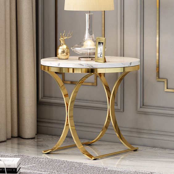 Side table Marble Side Table, Gold Stainless Steel Coffee Table