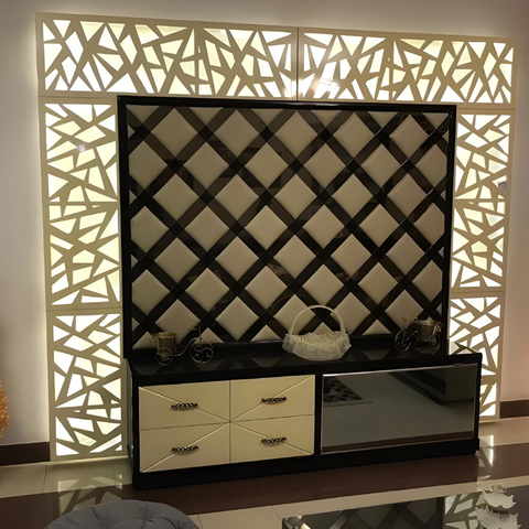 Media wall with glossy drawer’s top  (Price Per sqft)