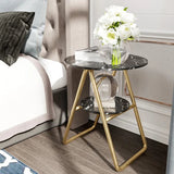 Black 2-Tier End Table with Shelf Side Table Mdf Top
