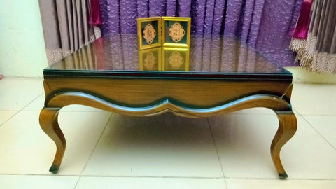 Elegant Gold Console Table with Black MDF Top
