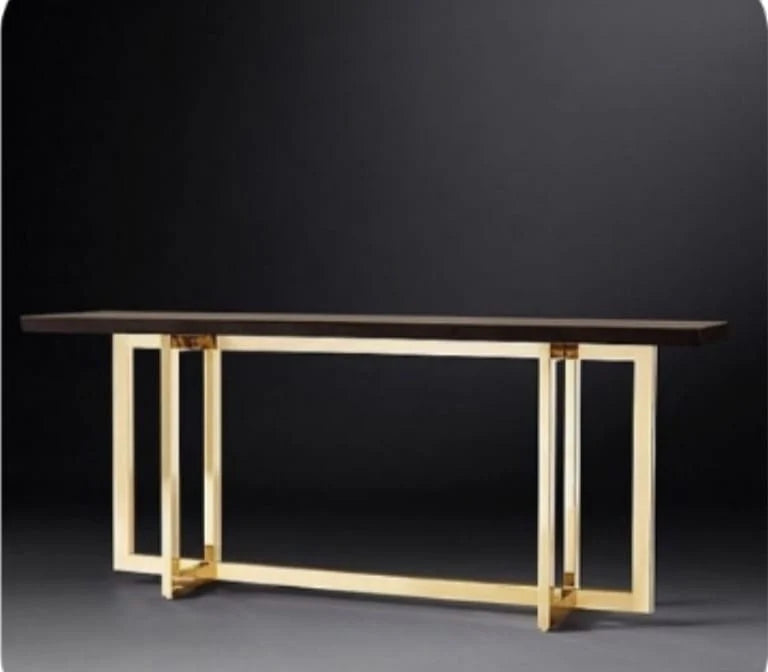 Elegant Gold Console Table with Black MDF Top
