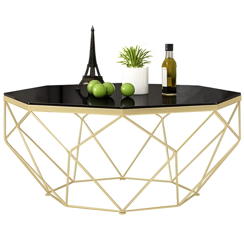 Ideal Wrought Iron Coffee Table, Octagonal, Black MDF, Stable Structure, Not Easy to Shake, Designed for Home Living Room
