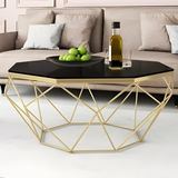 Ideal Wrought Iron Coffee Table, Octagonal, Black MDF, Stable Structure, Not Easy to Shake, Designed for Home Living Room
