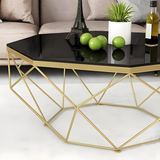 Ideal Wrought Iron Coffee Table, Octagonal, Black MDF, Stable Structure, Not Easy to Shake, Designed for Home Living Room
