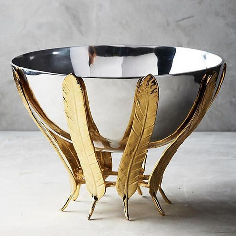 Home Decor Golden Metal Leaf  With Steel Bowl